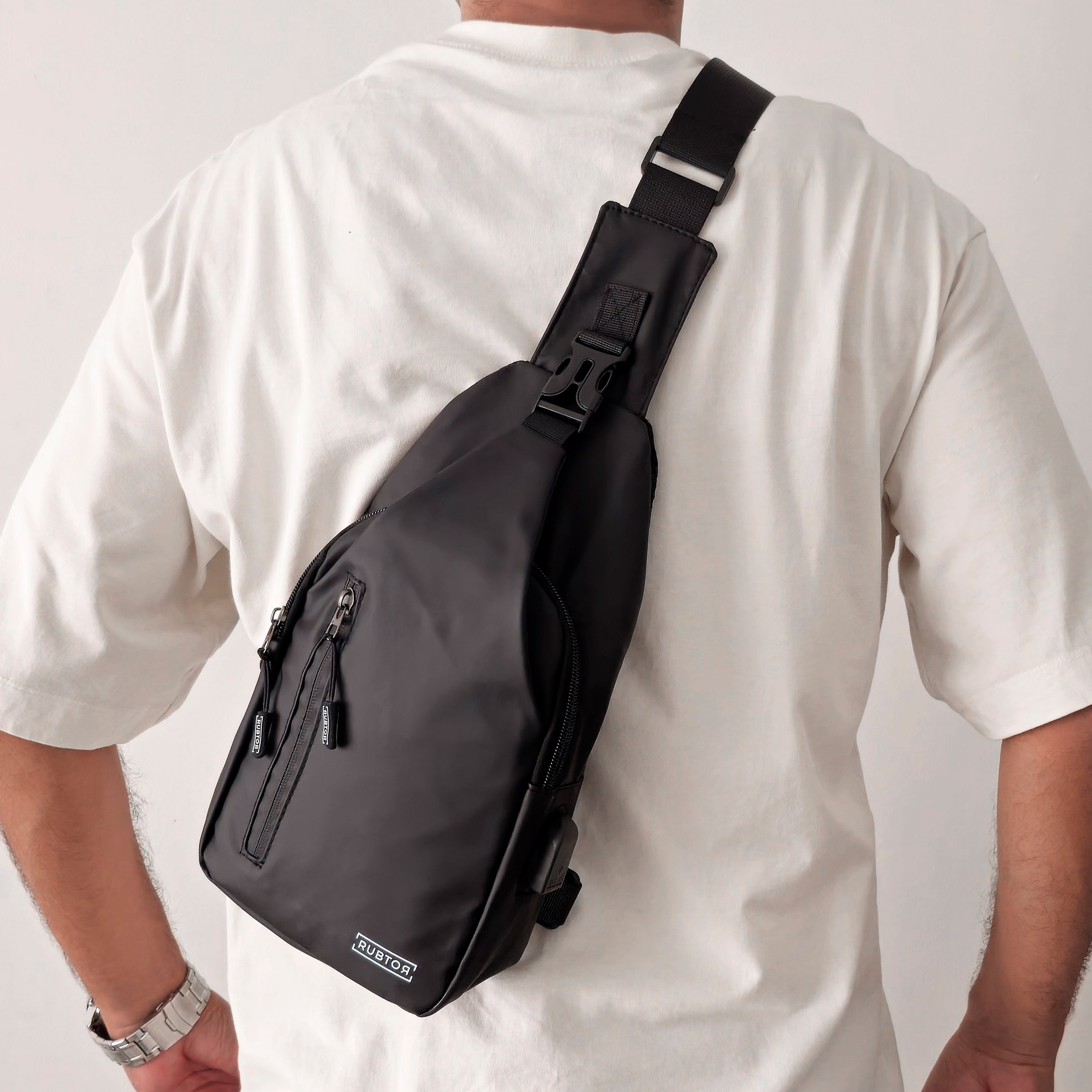 Bandolera RUBTOR Black | minimalista unisex resistente a salpicaduras