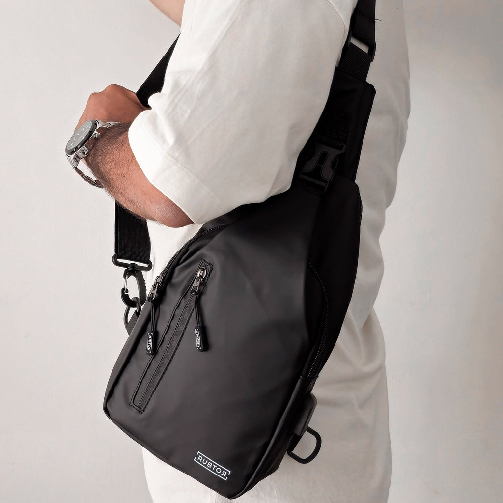 Bandolera RUBTOR Black | minimalista unisex resistente a salpicaduras - RUBTOR