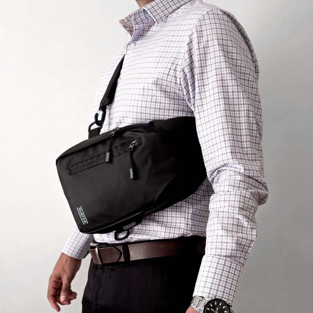 Bandolera RUBTOR Black | minimalista unisex resistente a salpicaduras - RUBTOR