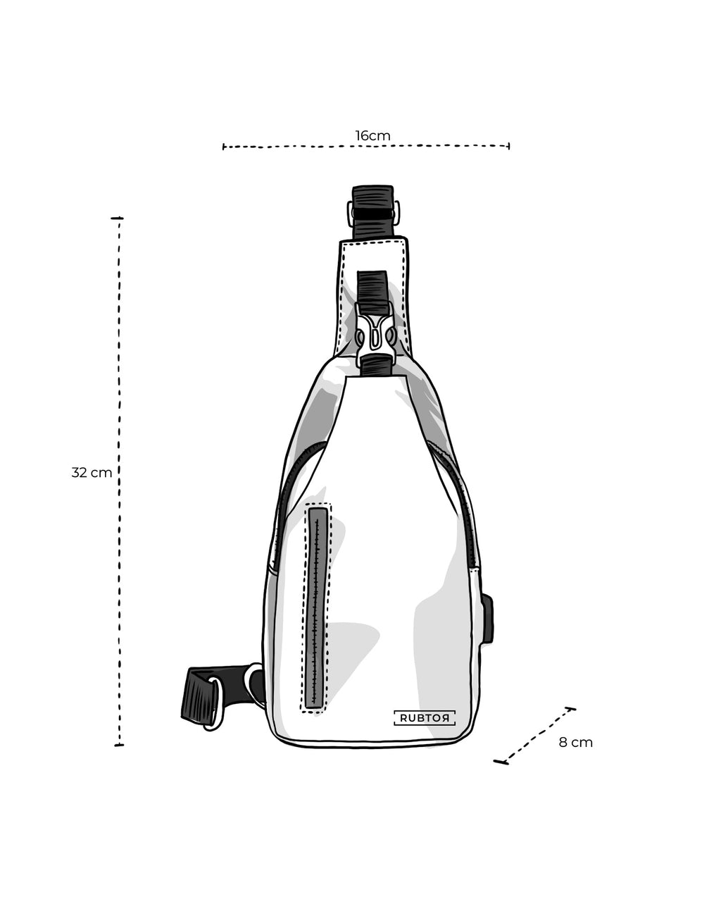 Bandolera RUBTOR Black | minimalista unisex resistente a salpicaduras - RUBTOR